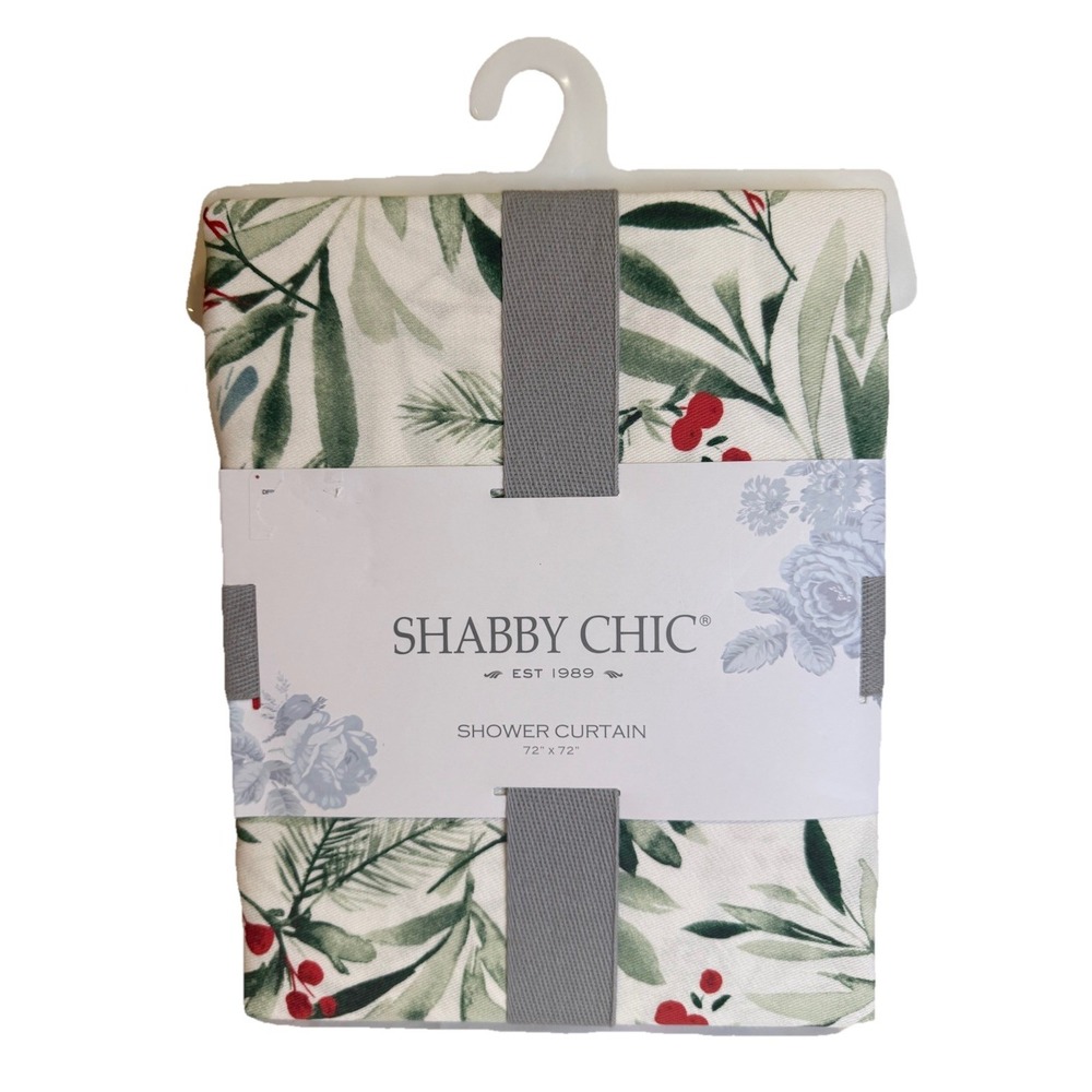 Shabby Chic Winter Berry Greenery ‎ Shower Curtain – 72" x 72" – New with Tags